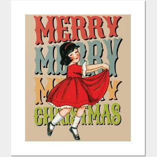 Retro Little Girl Merry Christmas Posters and Art